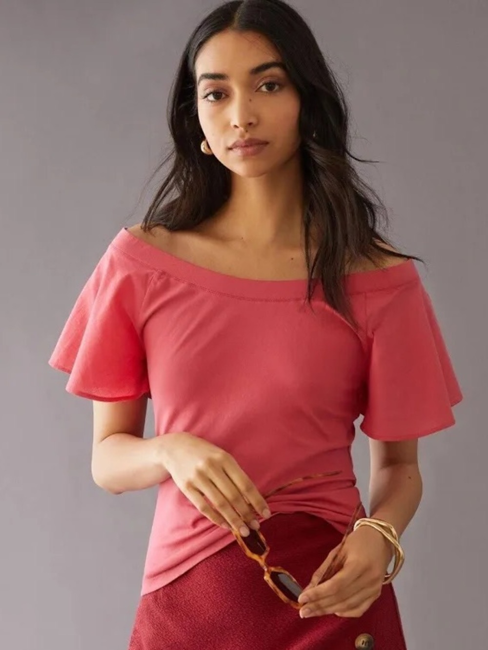 NWT Maeve Anthropologie Off Shoulder Flutter Blouse XXS